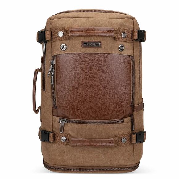 Witzman Brown Convertible Travel Leather Canvas Duffle Large A2020-2 Backpack - Picture 3 of 8